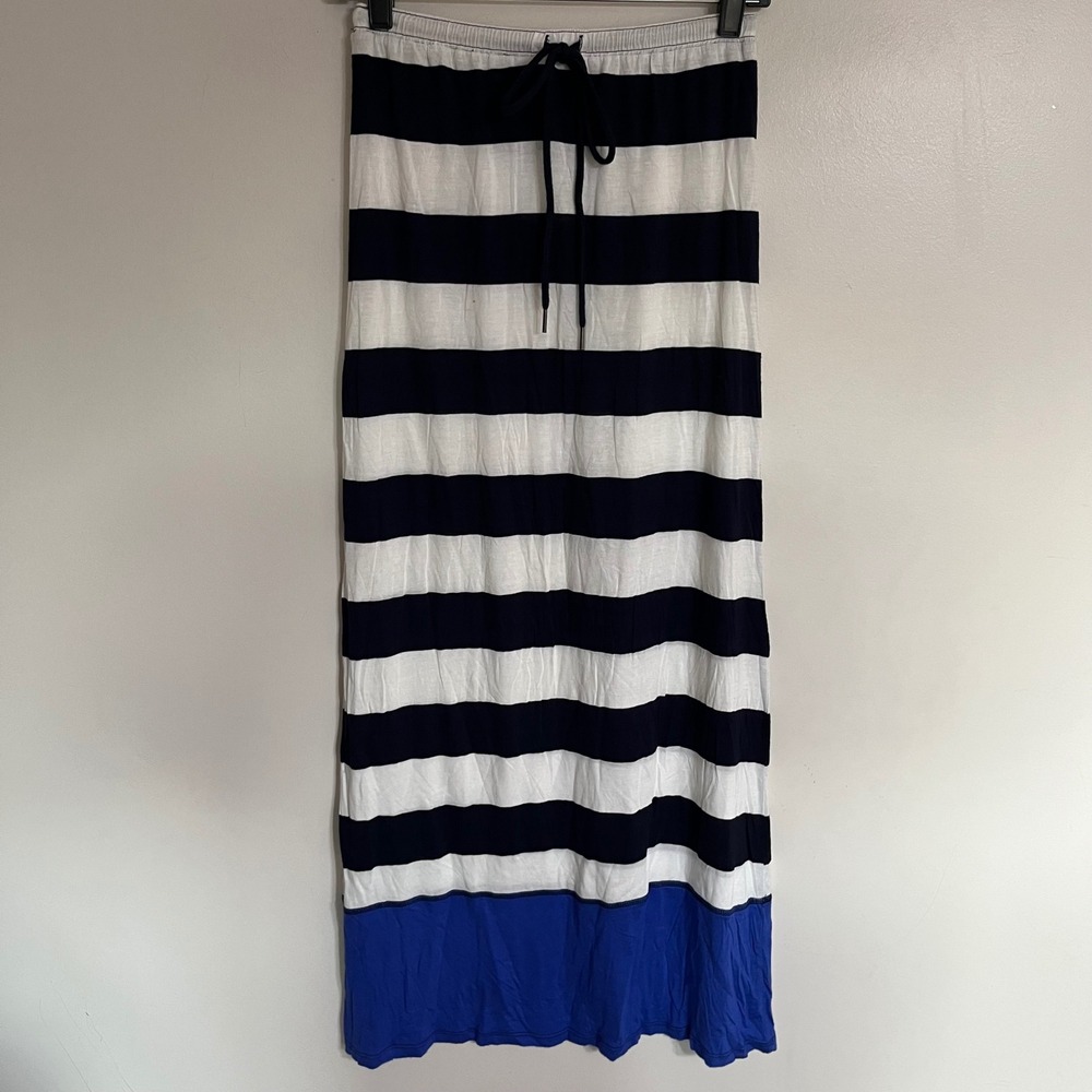 Aeropostale Navy White Striped Maxi Skirt Blue Colorblock Hem Size Small‎ Y2K